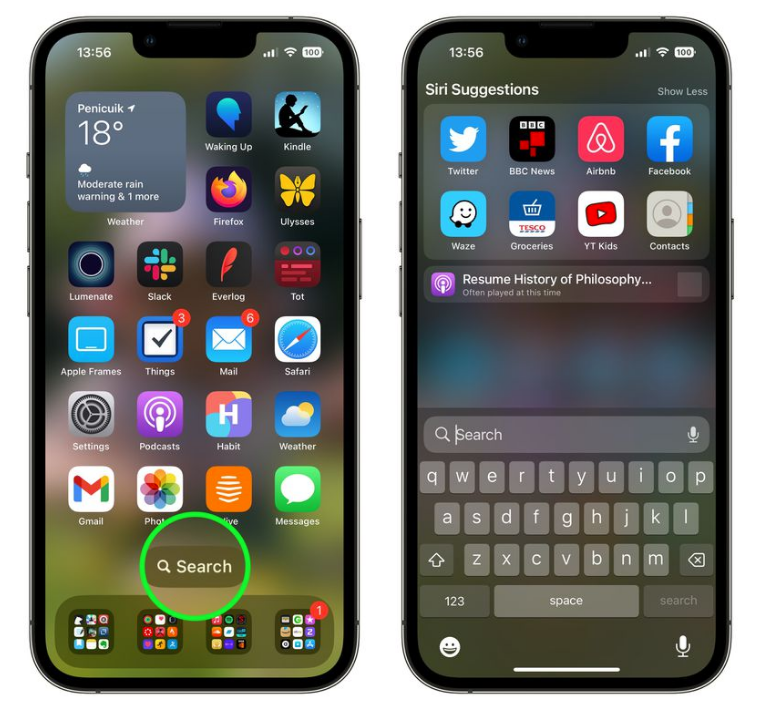 五龙口镇苹果手机维修分享升级到 iOS 16 后，如何删除主屏幕上的搜索按钮 